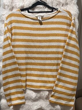 H&M Striped Crewneck Sweater in Mustard and Ivory
